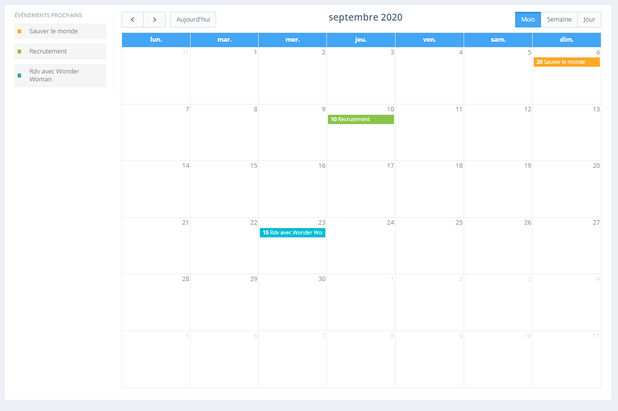 Calendrier des événements